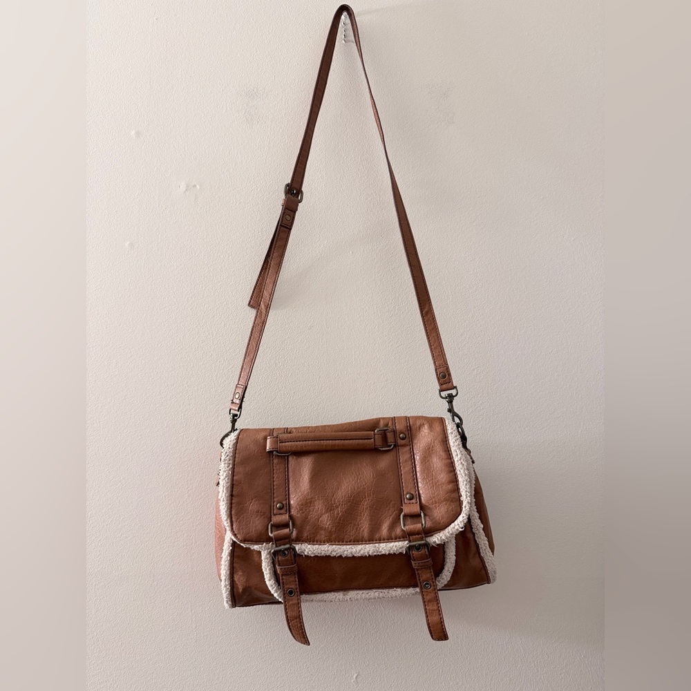 Aldo Brown PVC Leather Sherpa Lined CrossBody Messenger Bag